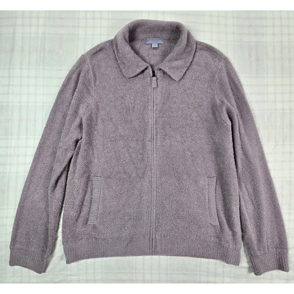 Barefoot Dreams Sweater CozyChic Lite Fleece Full Zip Jacket Collared Purple 1X